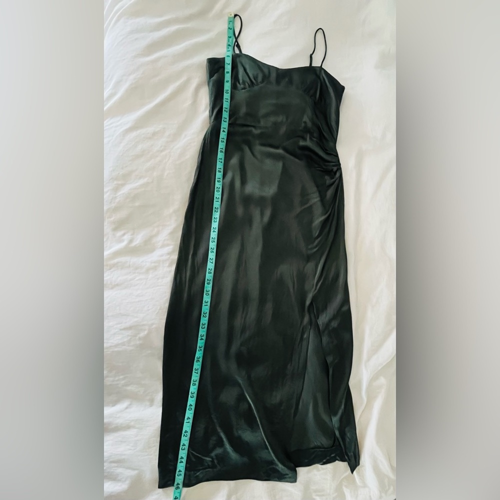 Zara Olive Green Asymmetrical Satin Slip Dress - Picture 6 of 12